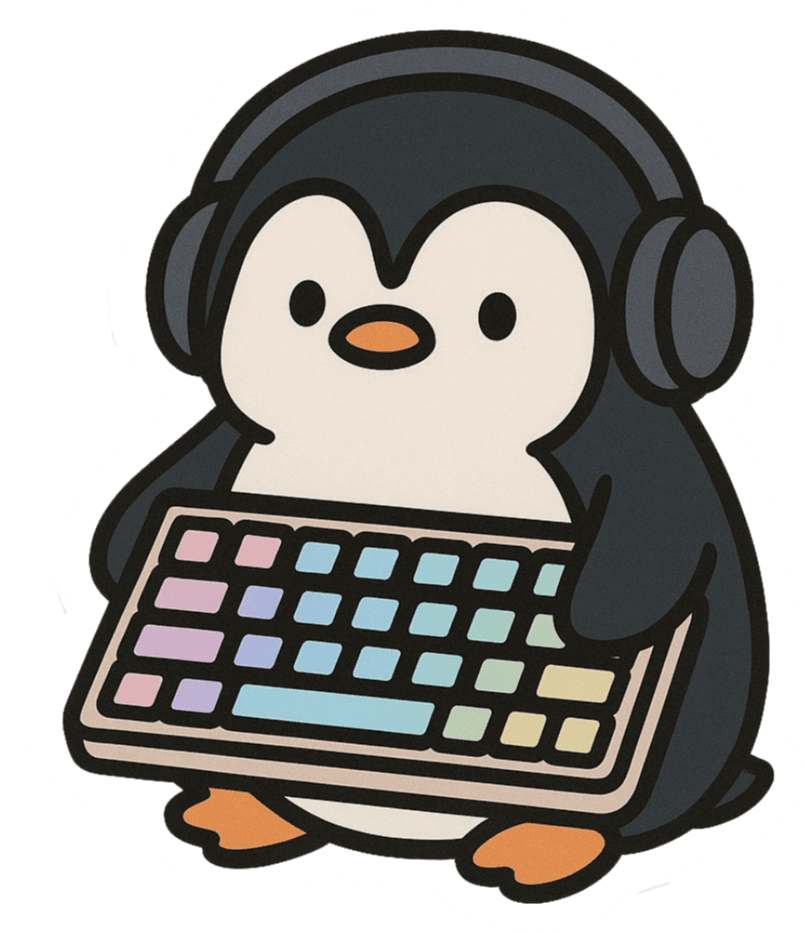 Penguin with Keyboard and Headphones
